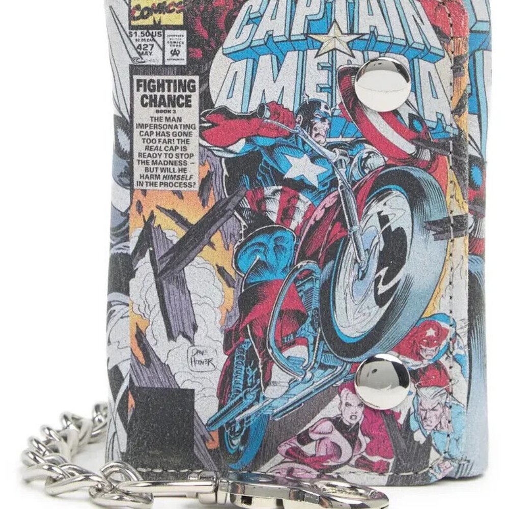 Marvel Comics Captain America Ride Leather Chain Trifold Wallet Collectors Tin